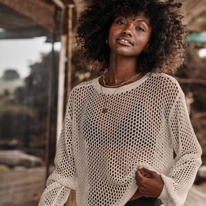 Summersalt Sweater Womens Size L Open Knit Beach Cover Up Fishnet Cotton Crew